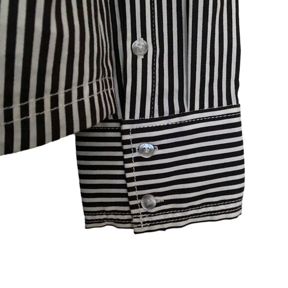 Guess  Blk Wht Stripe Long Sleeve V Neck Collared Button Down Shirt Sz L #05 - Picture 3 of 4